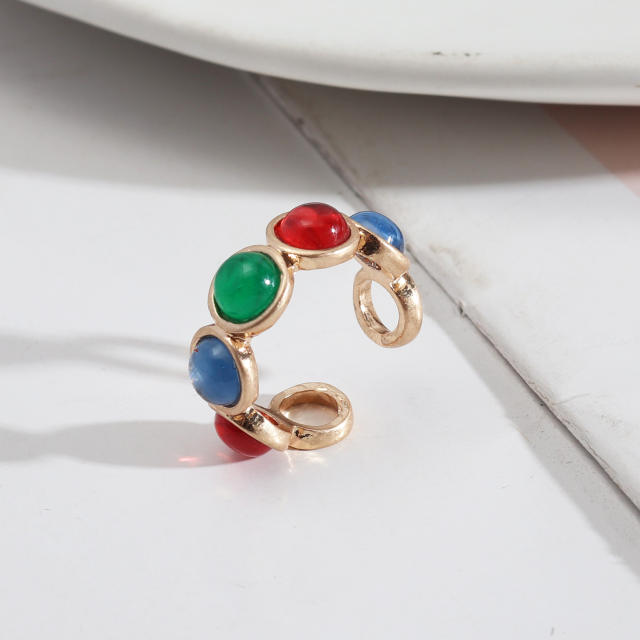 Natural color crystal bead adjustable rings