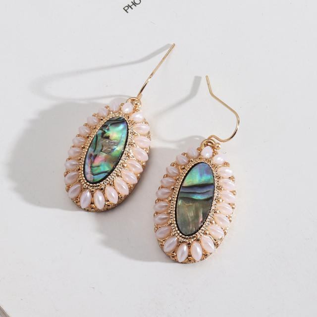 Boho pearl bead oval shape earrings