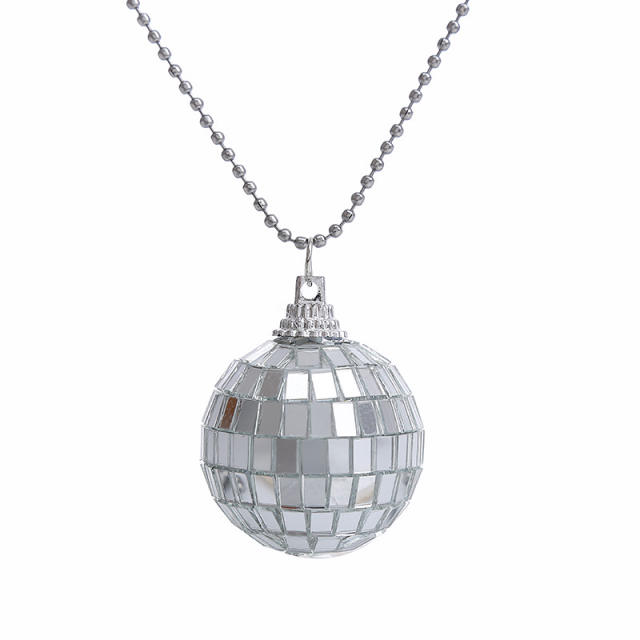 Vintage 70s silver color disco trend ball earrings necklace