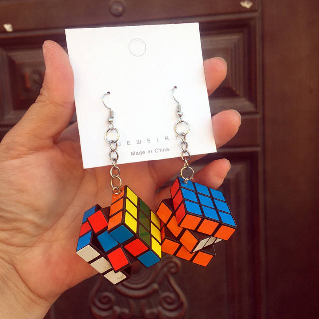 Creative funny magic cube necklace earring set