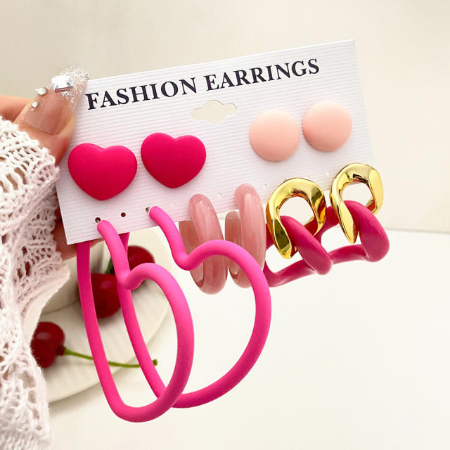 Spring summer candy color heart earrings set
