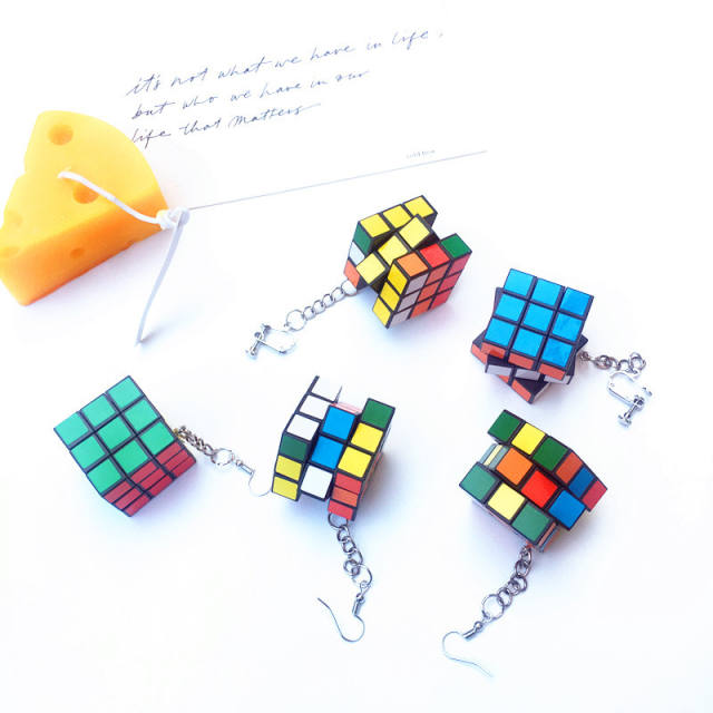 Creative funny magic cube necklace earring set