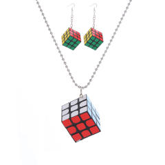 Creative funny magic cube necklace earring set