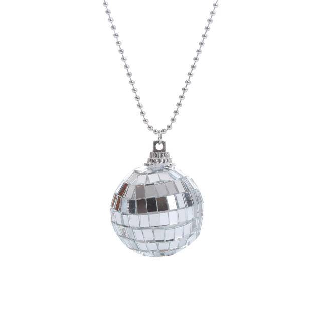 Vintage 70s silver color disco trend ball earrings necklace