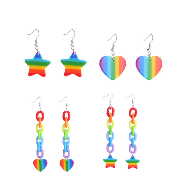 Y2K rainbow color arcylic heart earrings