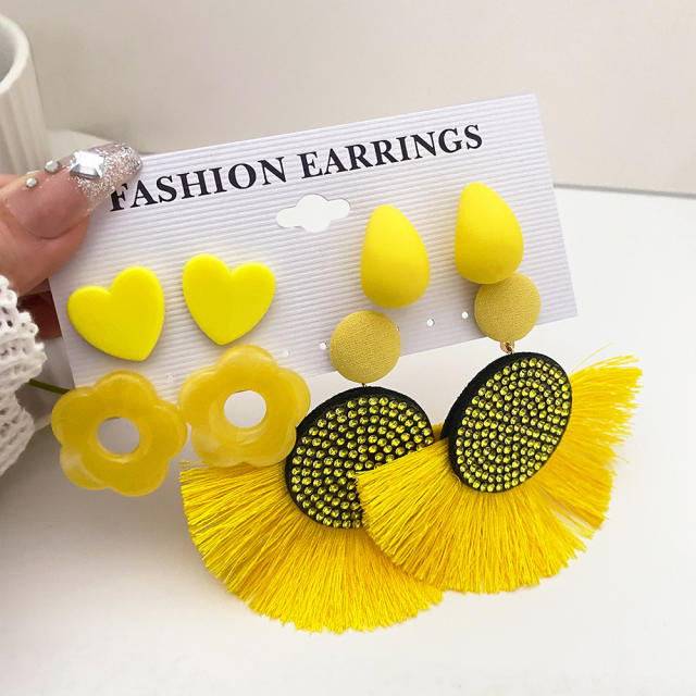 Spring summer candy color heart earrings set