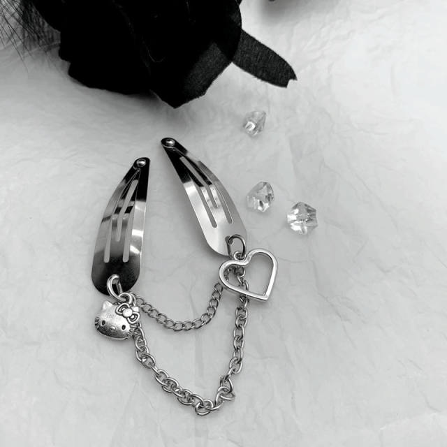 Vintage Y2K alloy silver color snap hair clips