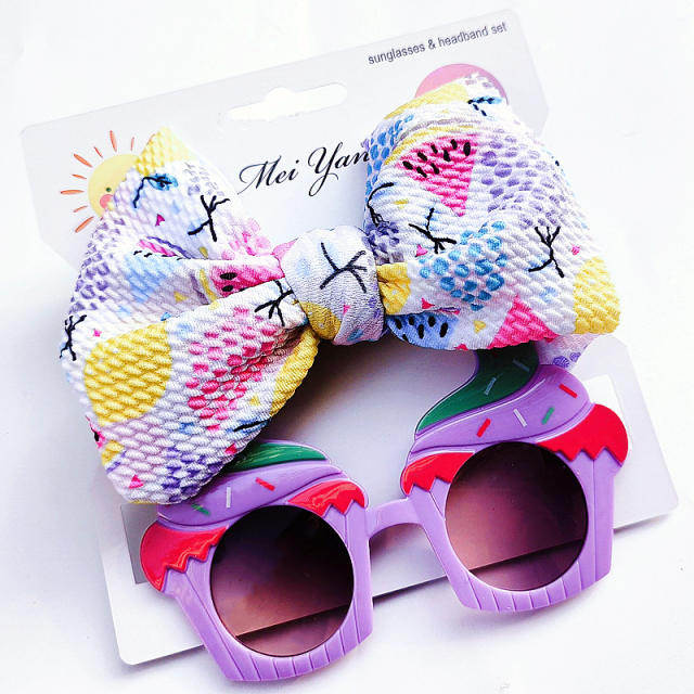 New design colorful bow headband kids sunglasses set