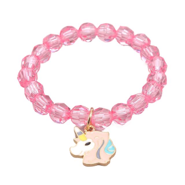 Pink color enamel unicorn charm kids bracelet