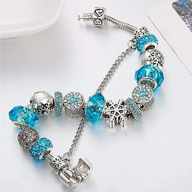 Classic light blue bead diy charm bracelet