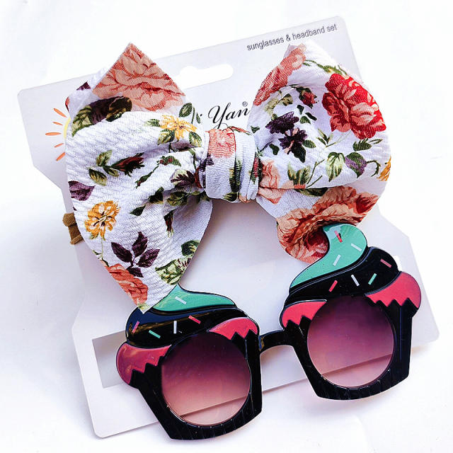 New design colorful bow headband kids sunglasses set