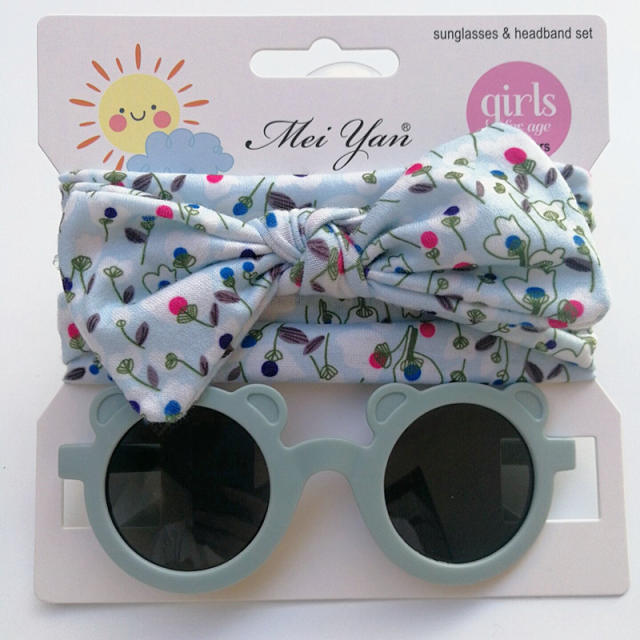 New design floral bow headband kids sunglasses set