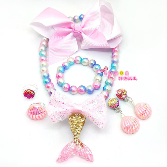 Sweet bow hair clips kids necklace set