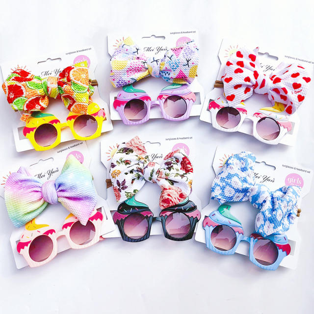 New design colorful bow headband kids sunglasses set