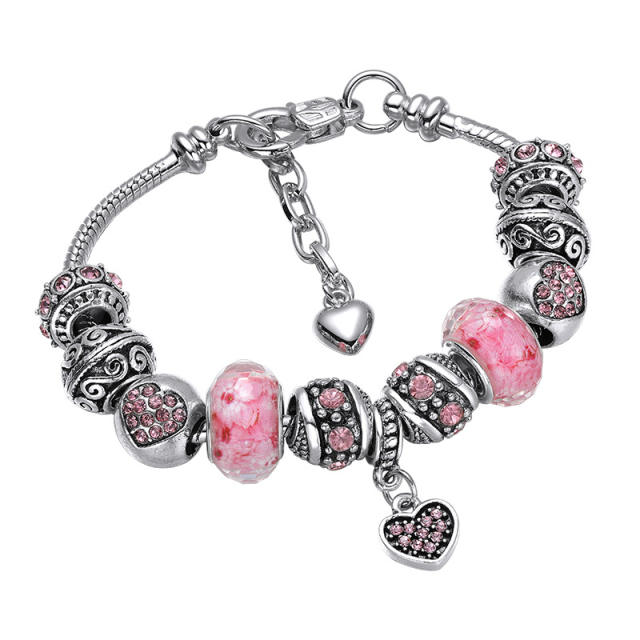 Classic pink color heart charm diy bracelet