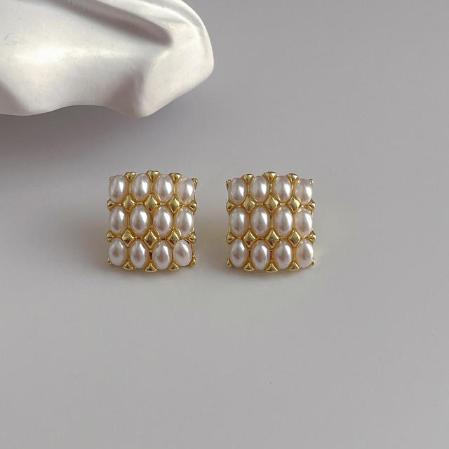 Korean fashion square shape pearl studs earrings