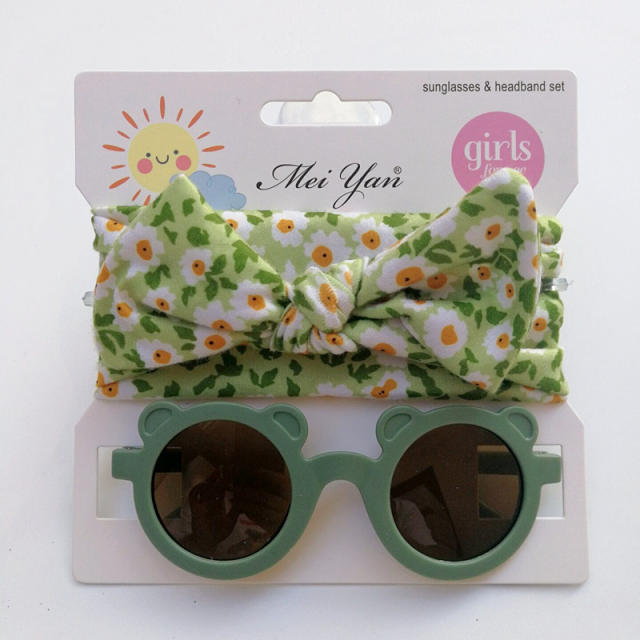 New design floral bow headband kids sunglasses set