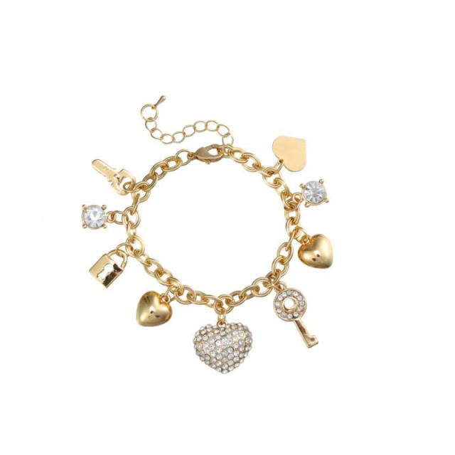 Hot sale heart key charm bracelet
