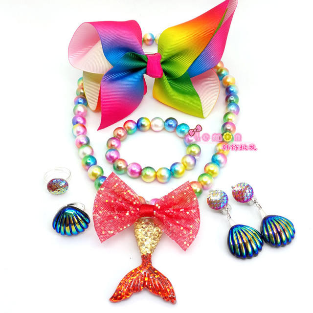 Sweet bow hair clips kids necklace set