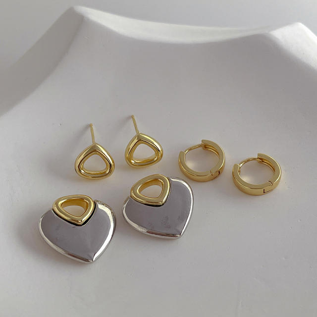 Korean fashion two tone gold plated heart earrings