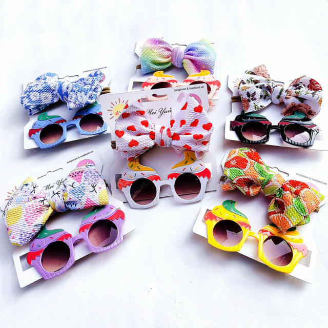 New design colorful bow headband kids sunglasses set