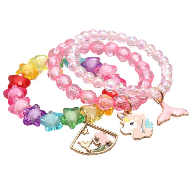 Pink color enamel unicorn charm kids bracelet