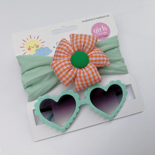 Cartoon plaid flower headband kids sunglasses set