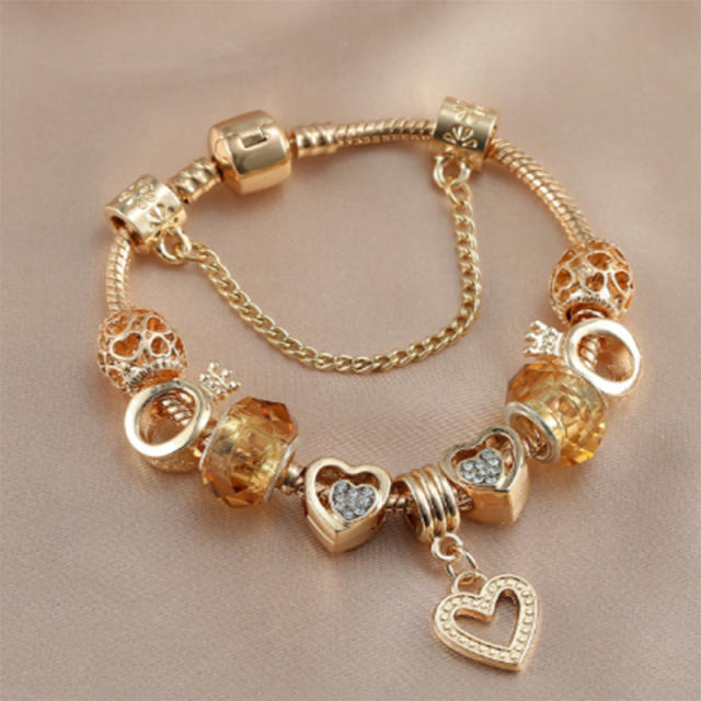 Elegant gold color hollow heart charm diy bracelet