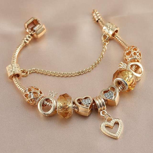 Elegant gold color hollow heart charm diy bracelet