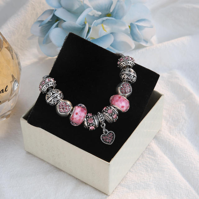 Classic pink color heart charm diy bracelet