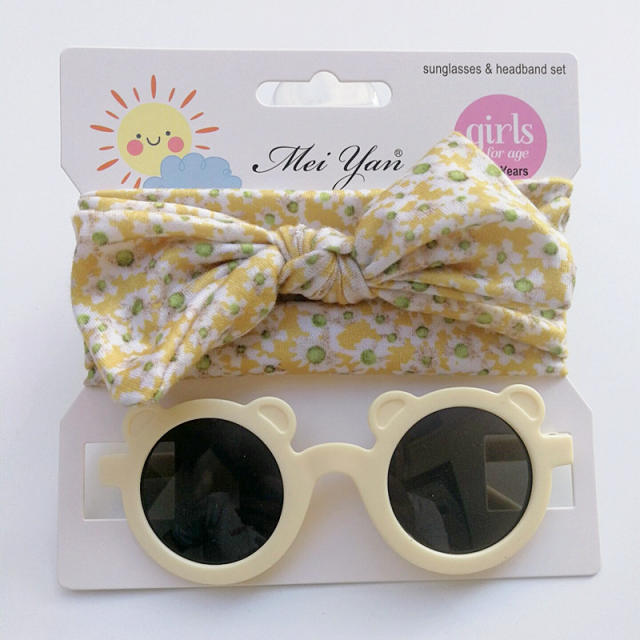 New design floral bow headband kids sunglasses set