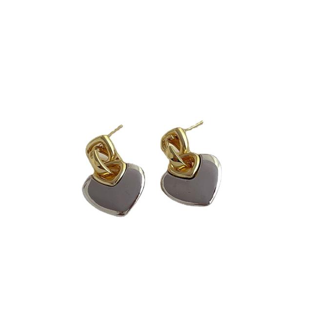 Korean fashion two tone gold plated heart earrings