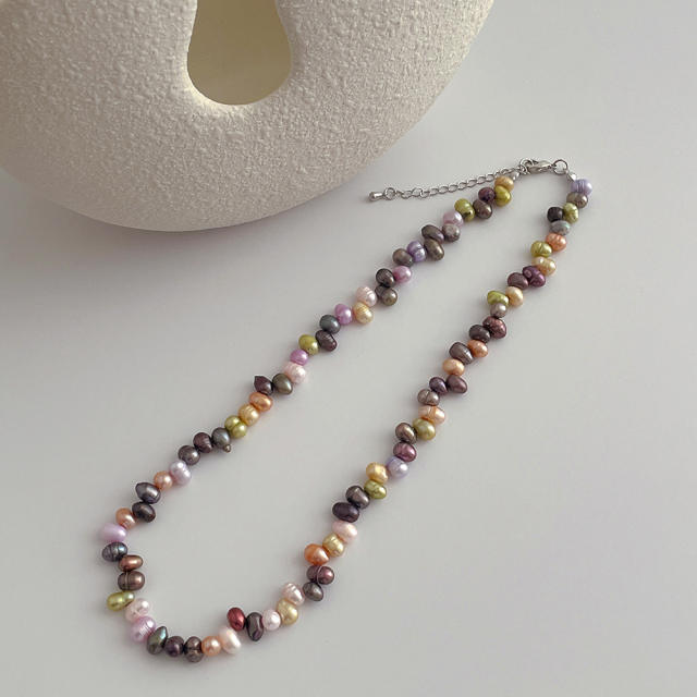 Korean fashion colorful water pearl bead necklace