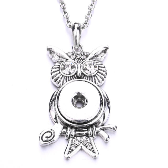 18mm vintage owl pendant snap jewelry necklace