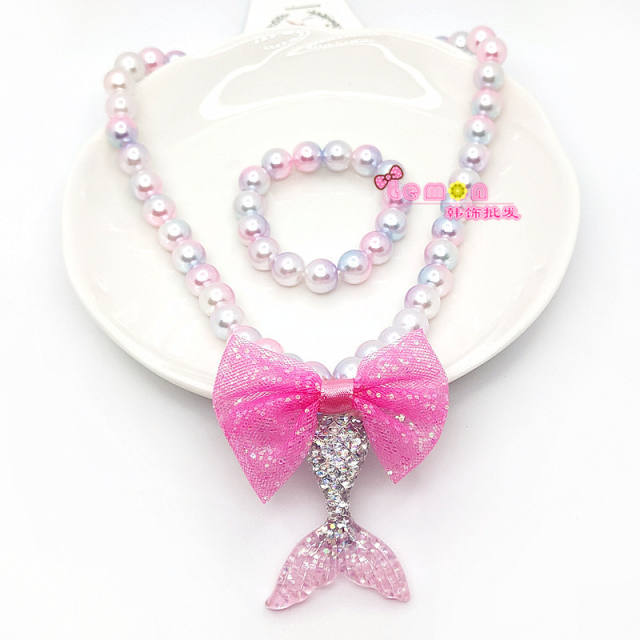 Sweet bow hair clips kids necklace set