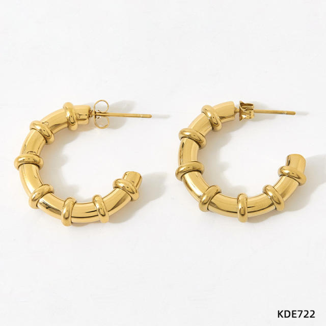 Chunky stainless steel bamboo hoop earrings