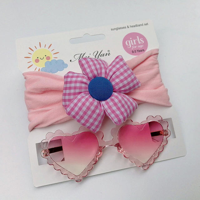 Cartoon plaid flower headband kids sunglasses set