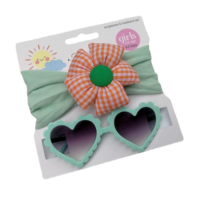 Cartoon plaid flower headband kids sunglasses set