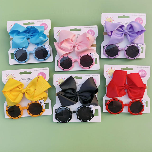 Personality sweet bow headband kids sunglasses set