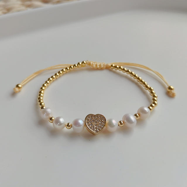 Handmade rhinestone star moon pearl thread bracelet