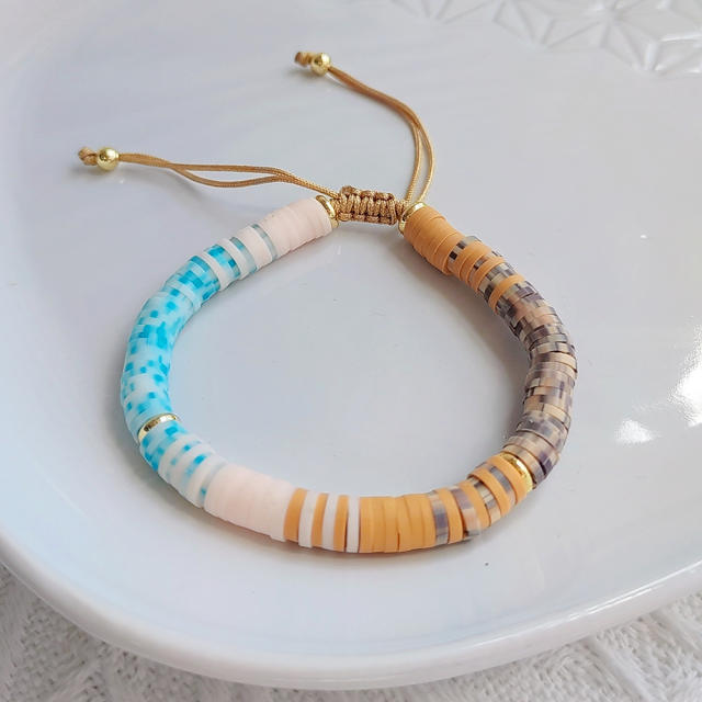 INS boho brown color clay bead pearl bracelet set