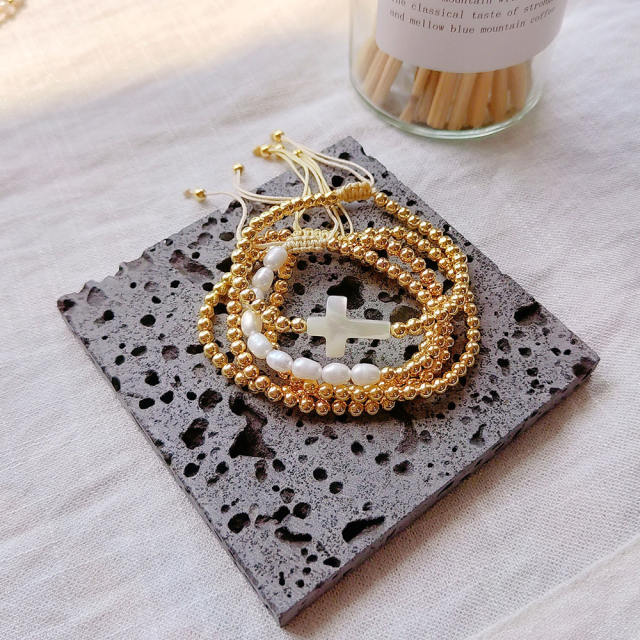 INS trend Y2K gold plated copper bead bracelet set
