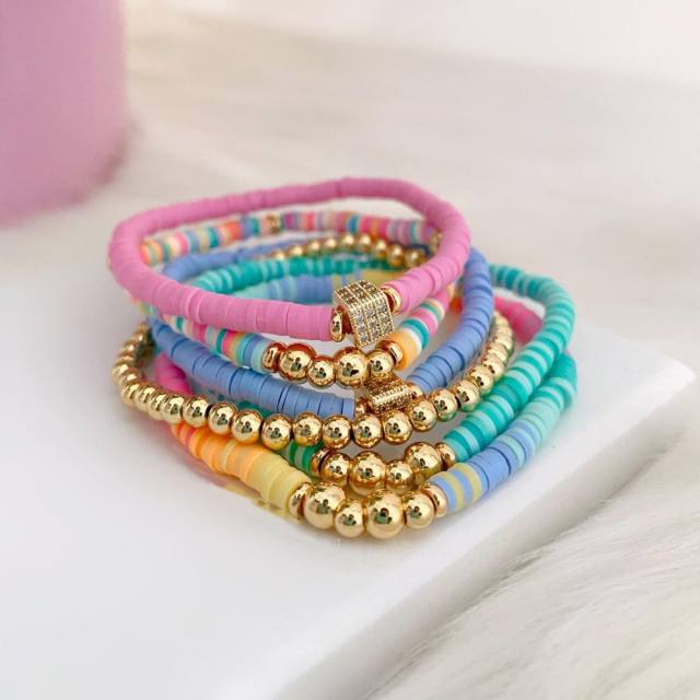 Y2K boho color clay bead copper bead bracelet