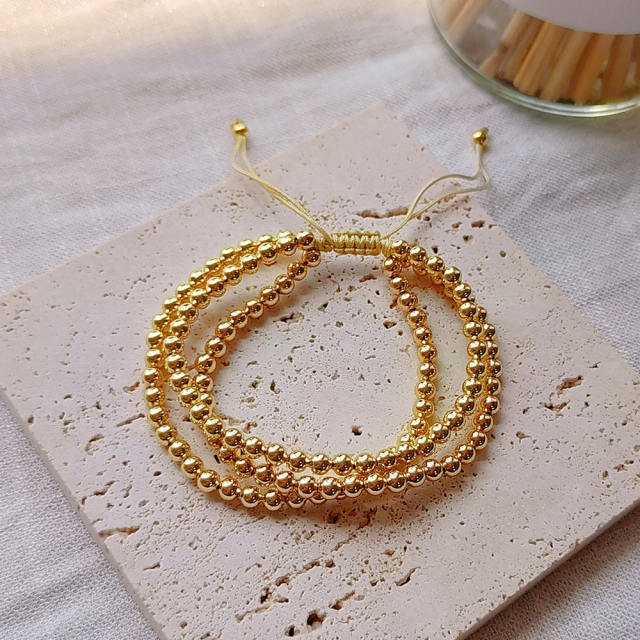INS trend Y2K gold plated copper bead bracelet set