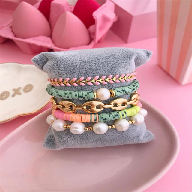 INS trend boho colorful clay bead pearl bracelet