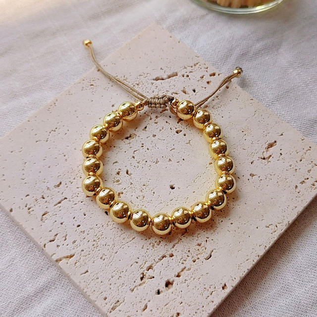 INS boho Y2K gold plated copper bead bracelet set