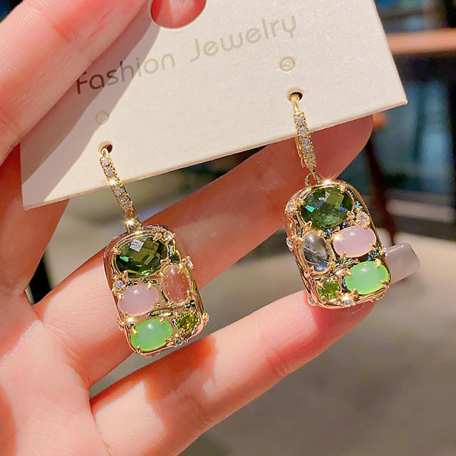 Luxury green color cubic zircon huggie earrings