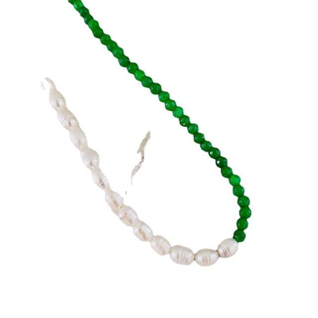 INS trend baroque pearl green crystal bead choker