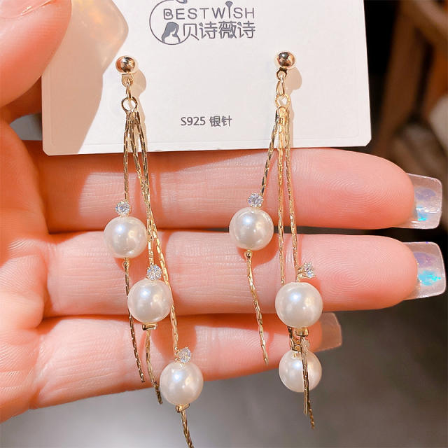 925 needle elgant pearl tassel earrings
