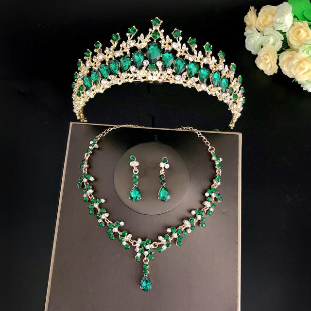 Luxury color glass crystal crown necklace set